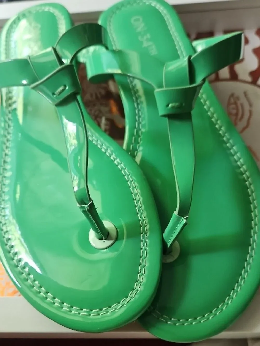 Green Patent Thong Sandals for Women